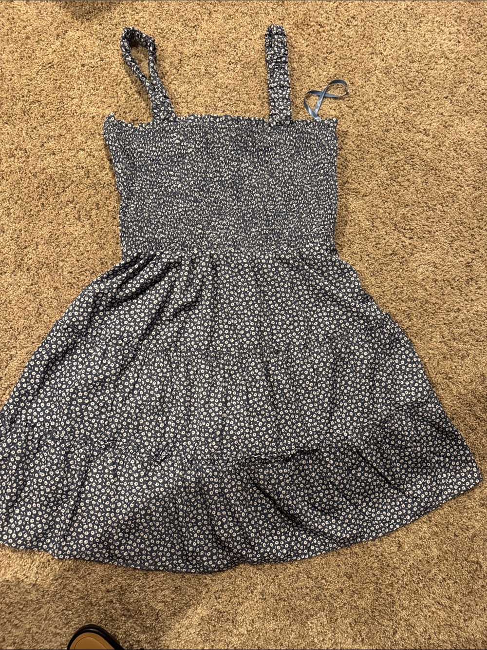 Very J Navy Blue Floral Smocked Sundress for Kids